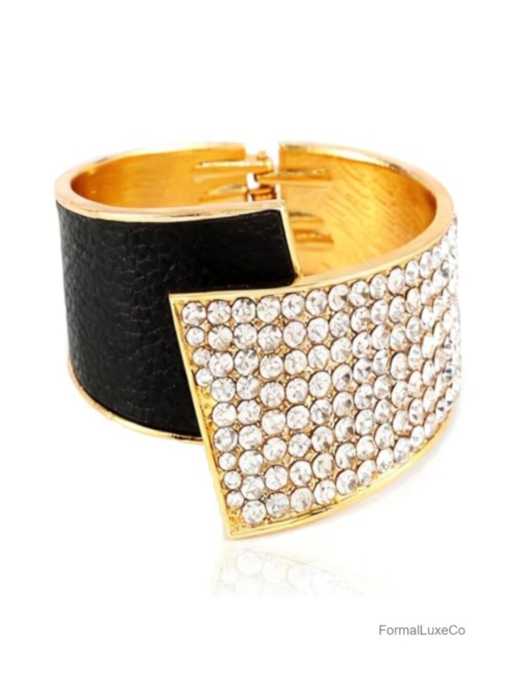 Rhinestone Cuff Bracelet with Leather Stretch Design for Women